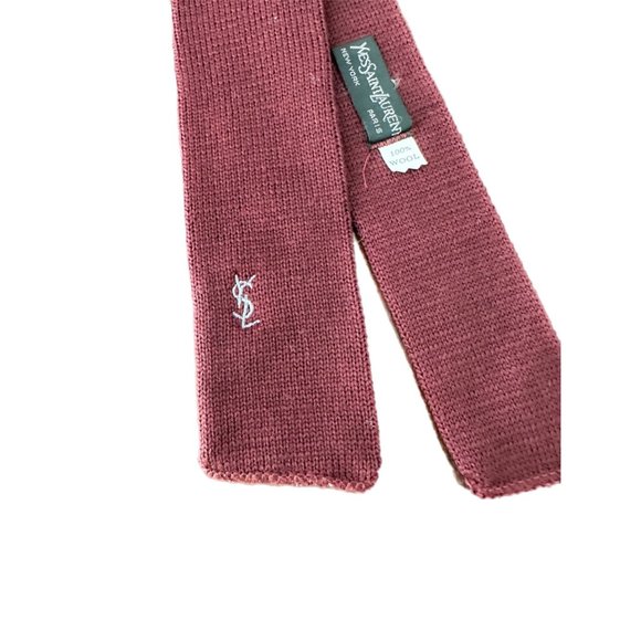 Vintage YSL Yves Saint Laurent Maroon Knitted Wool Tie - Picture 4 of 6
